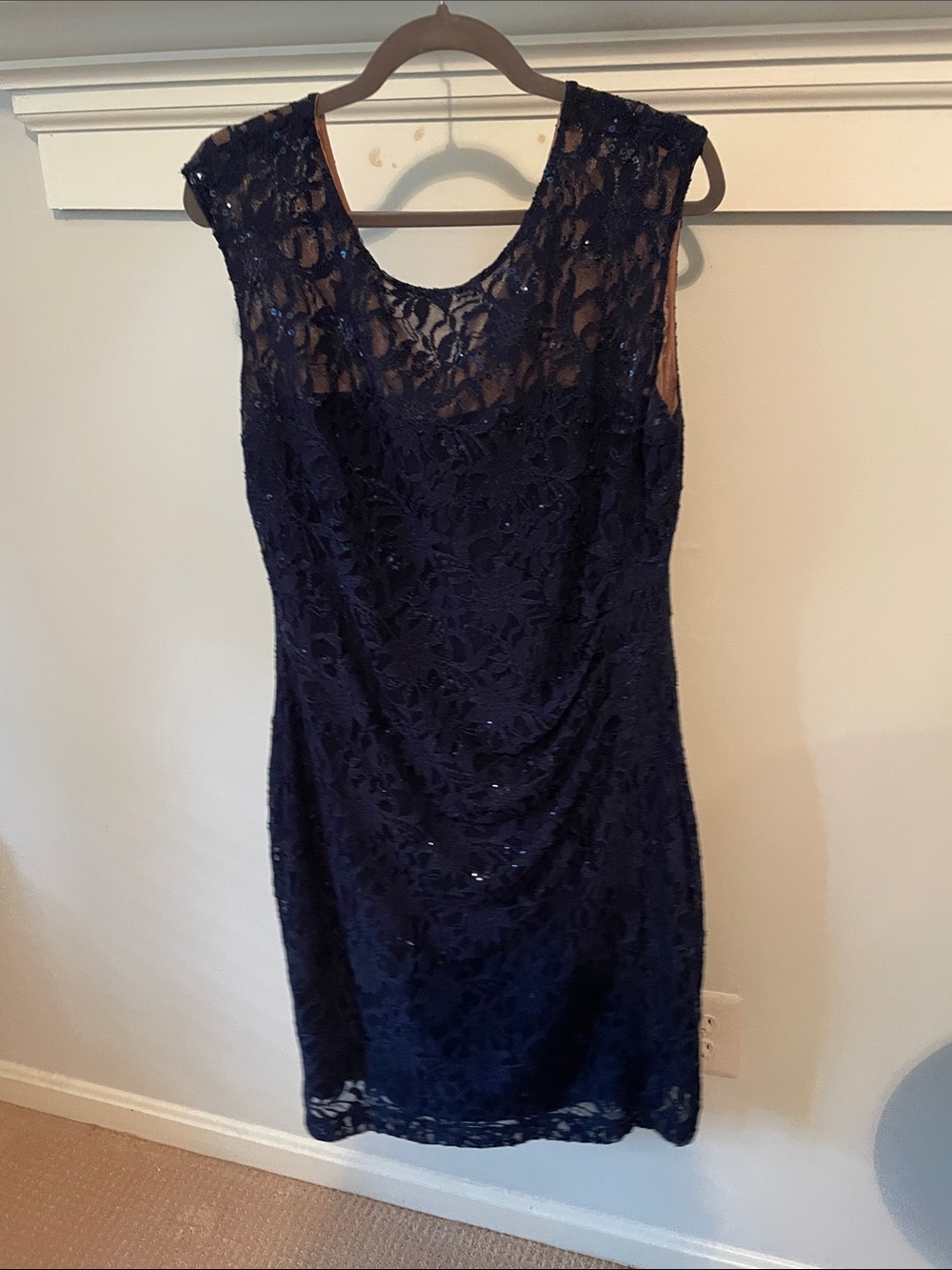 Lauren Ralph Lauren Navy Lace Sheath Midi Dress